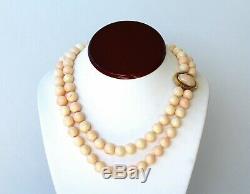 Vintage 18K Gold Double Strand Large Blush Angel Skin Coral Bead Necklace 171 Gr