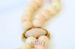 Vintage 18K Gold Double Strand Large Blush Angel Skin Coral Bead Necklace 171 Gr