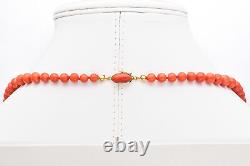 Vintage 18K Yellow Gold Red Coral Long Beaded Strand Necklace 31 Inches