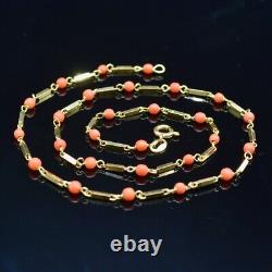 Vintage 18ct Yellow Gold Coral Beads Necklace