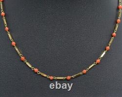 Vintage 18ct Yellow Gold Coral Beads Necklace