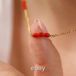 Vintage 18ct Yellow Gold Italian Coral Bead String Fancy Link Figaro Necklace