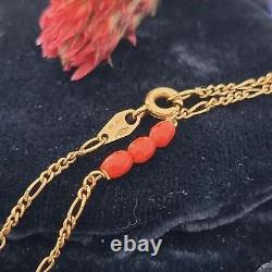 Vintage 18ct Yellow Gold Italian Coral Bead String Fancy Link Figaro Necklace