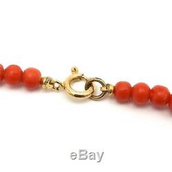 Vintage 18k Gold 750 Italy Red Sea Coral Graduated Bead Choker Necklace