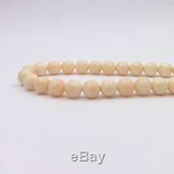 Vintage 18k Gold 8.5mm Angel Skin Coral Beaded Bead Necklace Sz 24