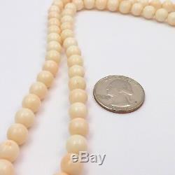 Vintage 18k Gold 8.5mm Angel Skin Coral Beaded Bead Necklace Sz 24