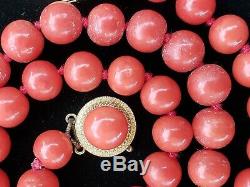 Vintage 18k Natural Red Coral Bead Necklace 8 mm 18 inch 41 grams