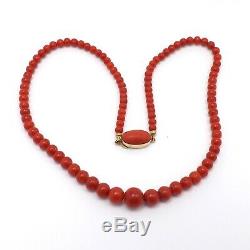 Vintage 18k Rose Gold 750 Italy Red Sea Coral Graduated Bead Necklace 17