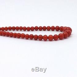 Vintage 18k Rose Gold 750 Italy Red Sea Coral Graduated Bead Necklace 17