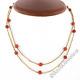 Vintage 18k Yellow Gold Coral Bead With Bar & Cable Link 30 Long Station Necklace