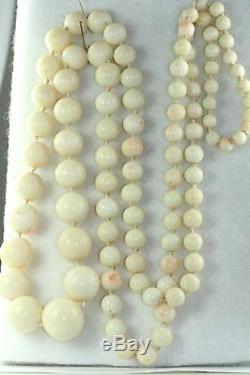 Vintage 1920's Angel Skin Coral Beads 36 Inch Necklace Opera Rope Length