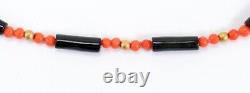 Vintage 1920s/30s Art Deco Necklace 14k Gold and Black Stone and Red Coral