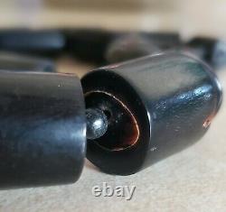 Vintage 26 Tube Cylinder Bead Hawaiian Graduated Black Coral Necklace'READ