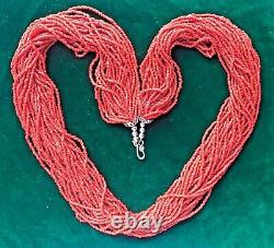 Vintage 27 multi-strand coral necklace silver clasp 31 inches