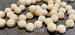 Vintage 29 Natural Carved Angel Skin Coral Necklace and Earrings 94 Grams