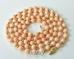 Vintage 30 Long 14K Gold Clasp Natural Salmon Italian Coral Beads Necklace