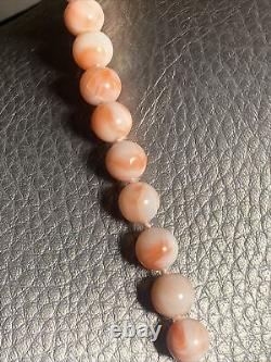 Vintage 32 Angel Skin Pink Coral Beaded Necklace 14k Gold Clasp 14kt Excellent