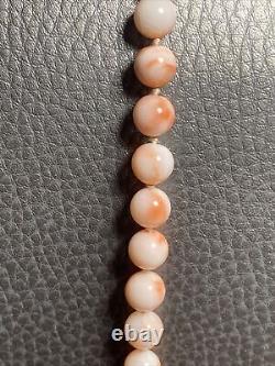 Vintage 32 Angel Skin Pink Coral Beaded Necklace 14k Gold Clasp 14kt Excellent