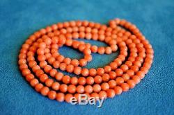 Vintage 32 Long 5mm Natural ORANGE Coral 26 Gram Carved Beads Estate Necklace
