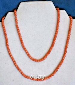 Vintage 32 Long 5mm Natural ORANGE Coral 26 Gram Carved Beads Estate Necklace