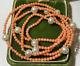 Vintage 35 Long Carved Salmon Coral 9mm Pearls 14k Gold Beads Necklace 11b 4.5