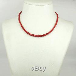 Vintage 3.8-7.4mm Natural Ox Blood Red Coral & Silver Bead Necklace