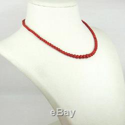 Vintage 3.8-7.4mm Natural Ox Blood Red Coral & Silver Bead Necklace