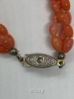 Vintage 3 Stand Twisted Coral Necklace 24.5/8 40.09g