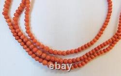 Vintage 3 Strand Natural Coral Undyed Beads Necklace 16 14K Clasp J19