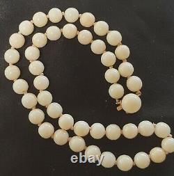 Vintage 40cm 14k Gold Clasp Blush Angel Skin Coral 8mm Bead Necklace 33 Grams