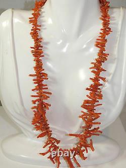 Vintage 48g Natural Red Salmon Branch Coral Graduated Bead 20 Necklace 6d 85