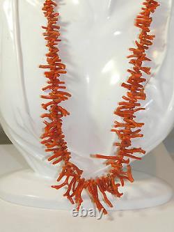 Vintage 48g Natural Red Salmon Branch Coral Graduated Bead 20 Necklace 6d 85