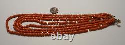 Vintage 4-strand Italian Orange Coral Bead Necklace 57.6g needs restoration asis