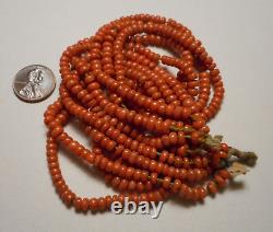 Vintage 4-strand Italian Orange Coral Bead Necklace 57.6g needs restoration asis