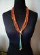 Vintage 6-strand Old Hand Rolled Coral Bead Necklace With Turquoise Jalcla