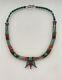 Vintage 925 Sterling Silver Ethnic Navajo Necklace Turquoise & Red Coral 15.5