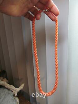 Vintage 925 Sterling Silver Pink Coral Bead Beaded Braided Necklace 43.9g