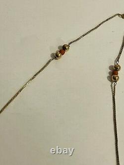 Vintage 9ct Gold Bead and Coral Box Chain Necklace