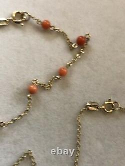Vintage 9ct Gold Coral Bead Necklace And Bracelet Set