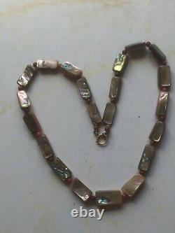 Vintage Abalone Shell And Red Coral Beads 18Necklace-9Ct Rose Gold Clasp