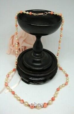 Vintage Akoya Pearl / Natural Coral Necklace 9ct Rose Gold Clasp