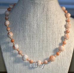 Vintage Angel Skin Carved Pendant Coral 14k Bead Necklace Estate Jewelry Lot