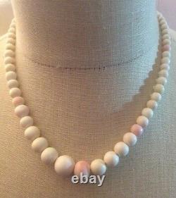 Vintage Angel Skin Conch Coral Beaded Necklace Silver Coral Clasp 34.5 G