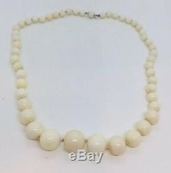 Vintage Angel Skin Coral 14k White Gold Clasp Graduated Beaded Necklace