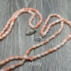 Vintage Angel Skin Coral Bead Deco Double Strand Necklace Floral Carved Bead 17