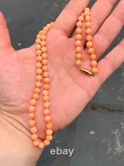 Vintage Angel Skin Coral Bead Necklace 23 Long 6.5mm