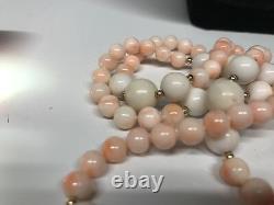 Vintage Angel Skin Coral Bead Necklace N Coral Earrings Set