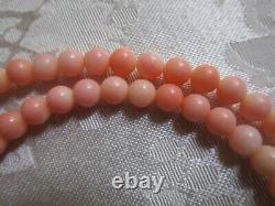 Vintage Angel Skin Coral Beaded Necklace Sterling Silver Clasp 18.5'' Long