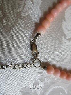 Vintage Angel Skin Coral Beaded Necklace Sterling Silver Clasp 18.5'' Long