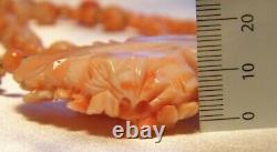 Vintage Angel Skin Coral Carved Bead and Floral Pendant 25 Necklace